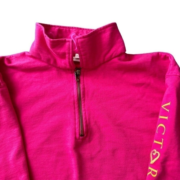 VICTORIAS Secret‎ Cropped 1/4 Zip Sweatshirt Drawstring Pink with Gold 90s Y2K - Picture 3 of 10